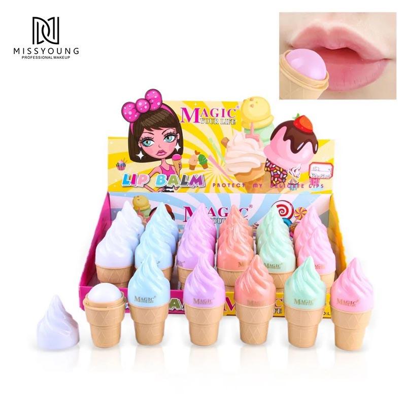Kundenspezifischer Lippenbalsam-Make-uplieferant Schnell trocken Nette Eiscreme-Lippenbalsam-Rosa-Lippenbalsam