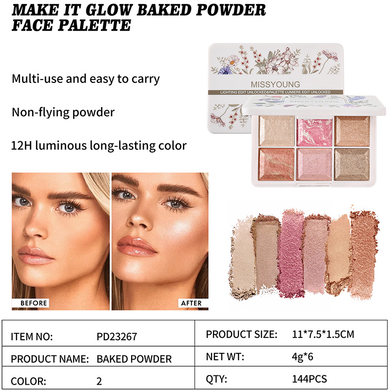 Make It Glow Baked Powder Leuchtende, langanhaltende Gesichtspalette PD23267