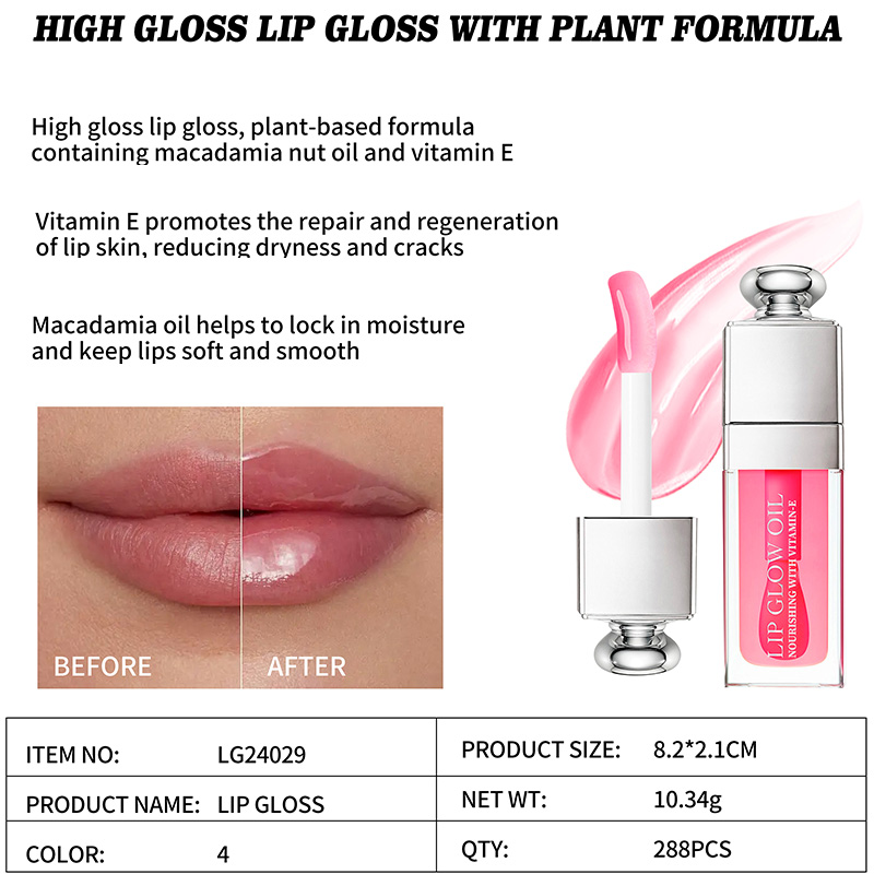 Reduziert Trockenheit Hochglanz-Lipgloss mit Pflanzenformel LG24029