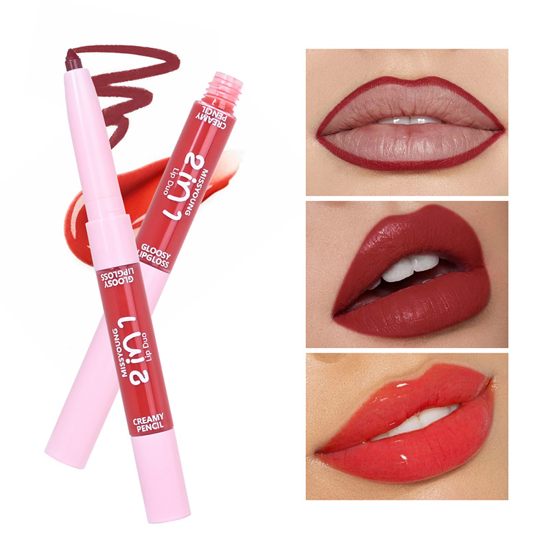 Glänzender Lipgloss, glatt aufzutragender Lipliner, 2-in-1-Stift LG24079