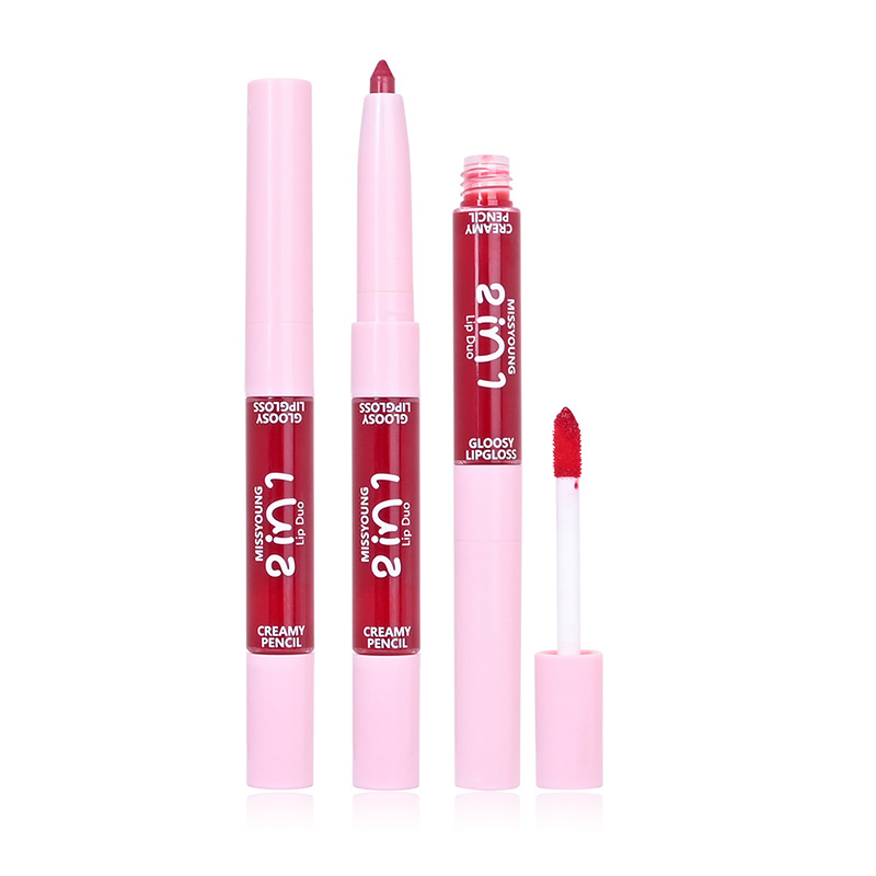 Glänzender Lipgloss, glatt aufzutragender Lipliner, 2-in-1-Stift LG24079