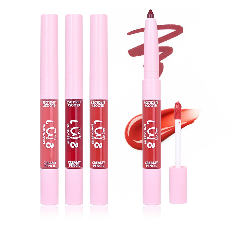 Glänzender Lipgloss, glatt aufzutragender Lipliner, 2-in-1-Stift LG24079