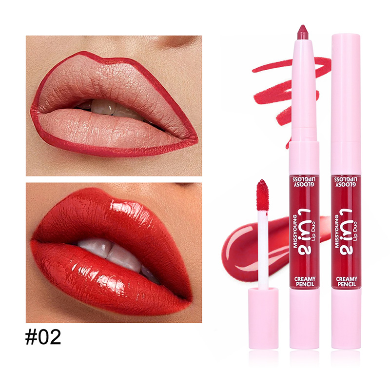 Glänzender Lipgloss, glatt aufzutragender Lipliner, 2-in-1-Stift LG24079