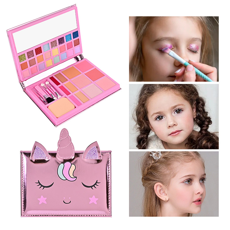 Make-up-Palette für Kinder im Cartoon-Einhorn-Leder-Notizbuch-Design CPD24007