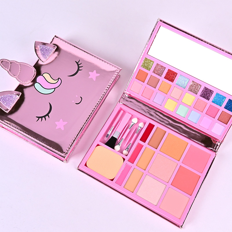 Make-up-Palette für Kinder im Cartoon-Einhorn-Leder-Notizbuch-Design CPD24007