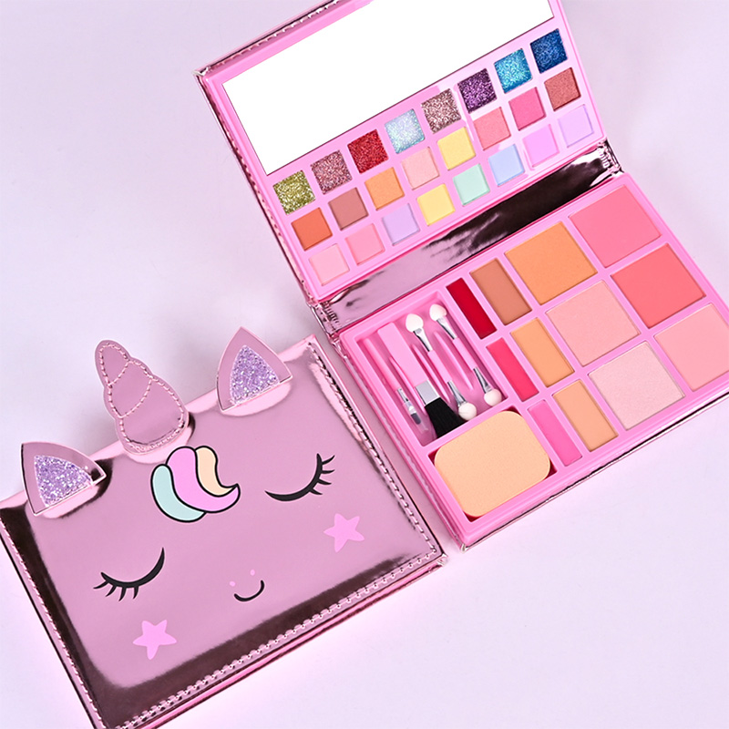 Make-up-Palette für Kinder im Cartoon-Einhorn-Leder-Notizbuch-Design CPD24007