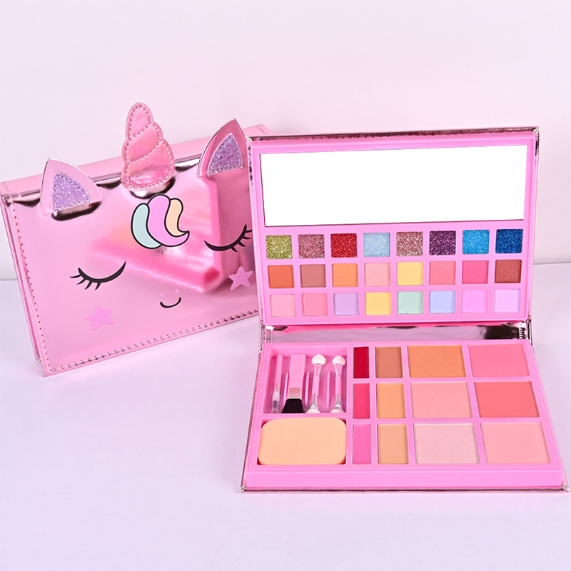 Make-up-Palette für Kinder im Cartoon-Einhorn-Leder-Notizbuch-Design CPD24007