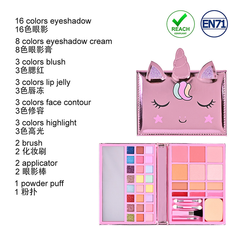 Make-up-Palette für Kinder im Cartoon-Einhorn-Leder-Notizbuch-Design CPD24007